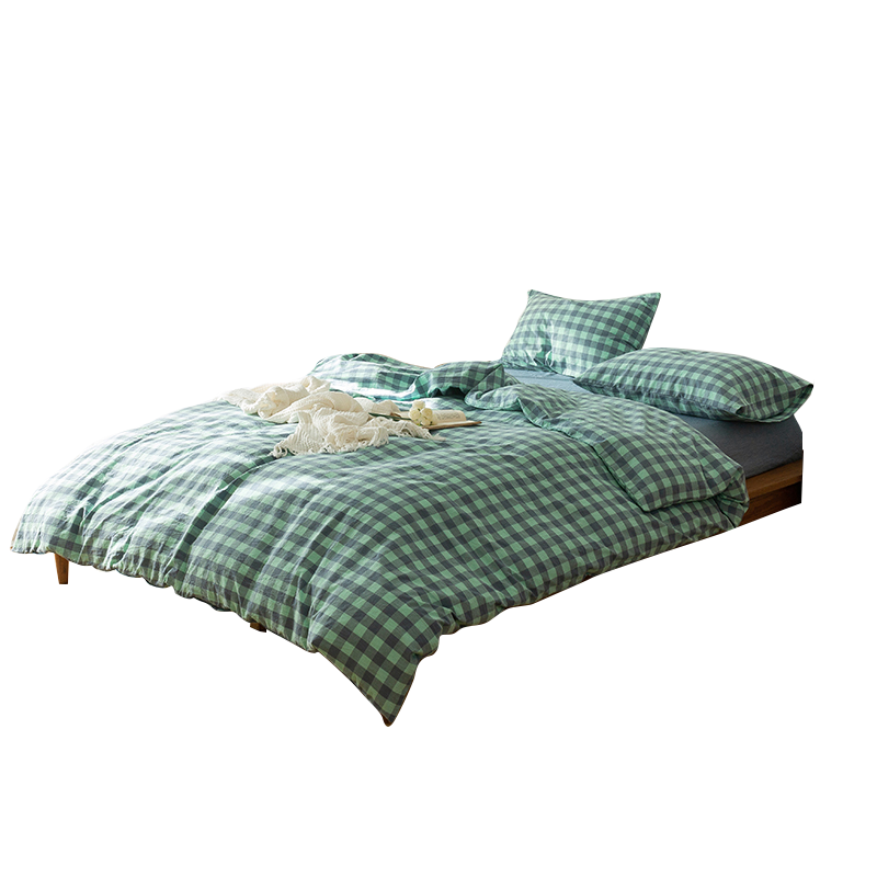 伊伊爱纯爱水洗棉格子款四件套200*230cm TJ0SXM2301955（套） 宇墨-绿